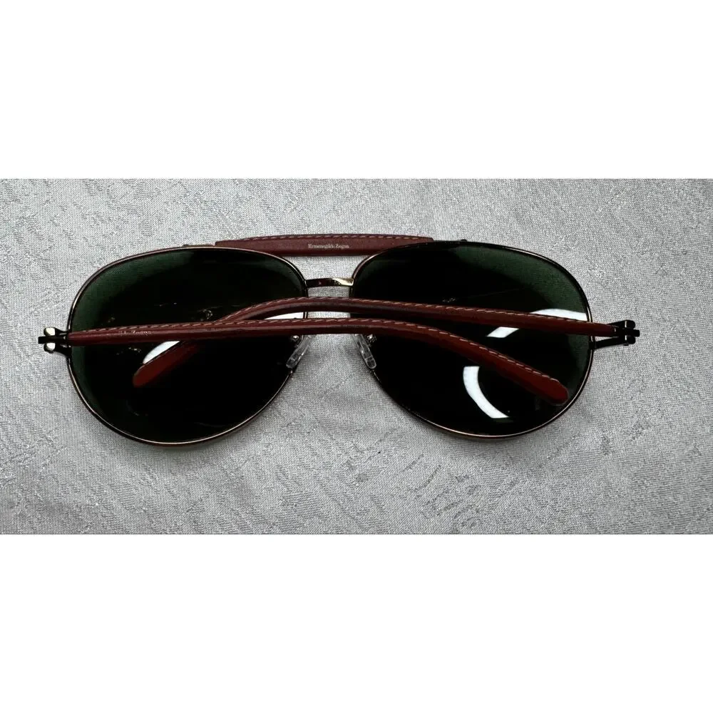 Ermenegildo Zegna Vintage Leather Aviator Sunglasses, Oversized, Made in Italy
